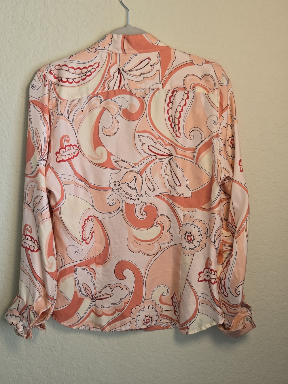 Studio JPR Vintage 1990s Pure Silk Blouse Peach Coral Paisley - Picture 3 of 10